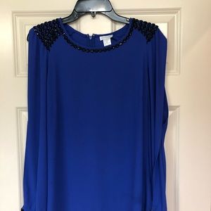 Blue cold-shoulder Cache’ blouse